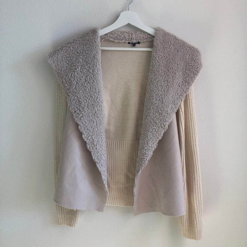 21 Main faux fur suede collared knit cream cardigan jacket large